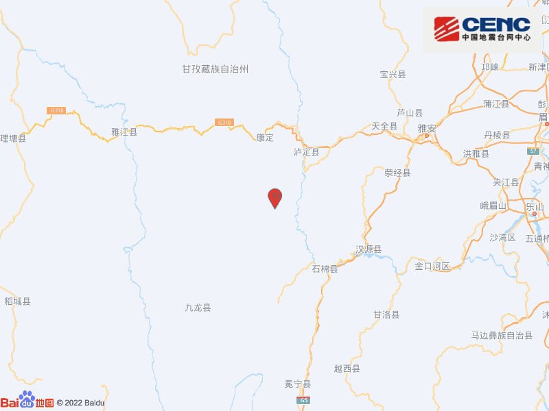 中国地震台网正式测定，10月22日13时17分在四川甘孜州泸定县（北纬29.61度，东经102.03度）发生5.0级地震，震源深度12千米
