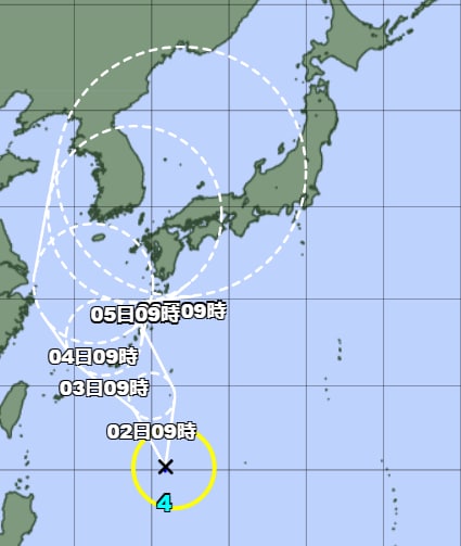 今年第4号台风“艾利”在日本以南洋面生成